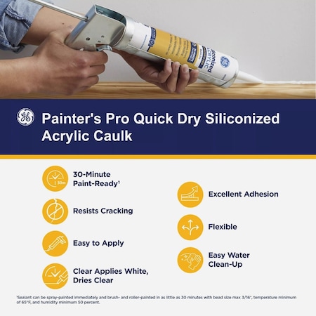 Ge Siliconized Acrylic Painters Pro Quick Dry White Sealant 10 Oz. Cartridge 2874545