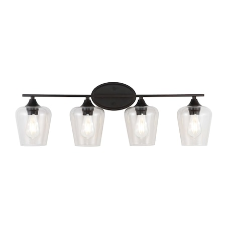 Jonathan Y Jayne 32" 4-Light Iron/Seeded Glass Cottage Rustic LED Vanity Light, Oil Rubbed Bronze JYL7548A