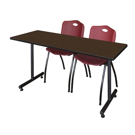 Regency Kobe T-Base Training Seminar Table W/ 2 M Stack Chairs, 66 in W, 24 in L, Neo Walnut MKTRCT6624NW47BY