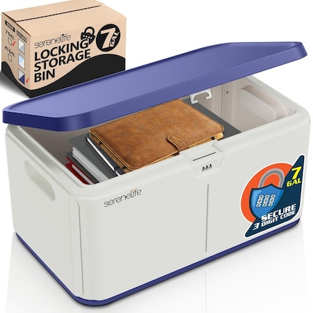 Serenelife Lockable Storage Box, 8 Gallon Capacity Storage Trunk with Combination Lock, Locking Container Bin SLSBXN850BL