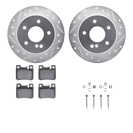 Dynamic Friction Co DFC Rotors-Drilled & Slotted-Silver w/ EURO 5000 Ceramic Brake Pads Incl Hdw 7612-63045