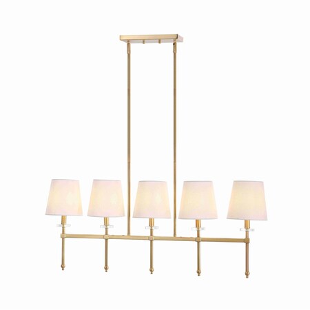 Jonathan Y Sophie 38.5" 5-Light Modern Midcentury Iron Linear LED Pendant, Brass Gold JYL9919A