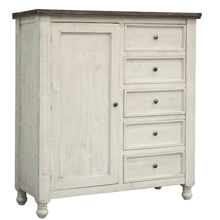 Homeroots 55" Gray and Ivory Solid Wood Five Drawer Gentlemans Chest 524570