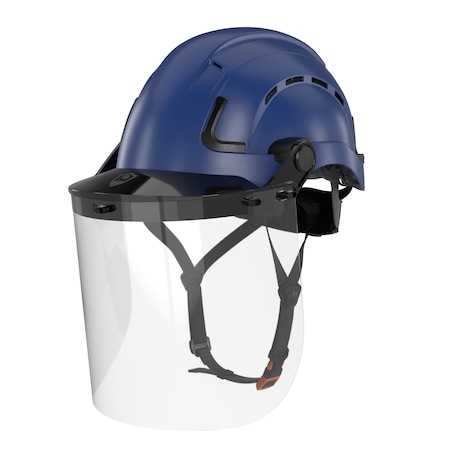 Defender Safety H2-CH Safety Helmet w/ Clear Face Shield - Type 2 Class C, ANSI Z89 and EN12492 rated, Blue H2-CH-03-FS
