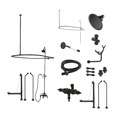 Kingston Brass Three-Handle 2-Hole Tub Wall Mount Clawfoot Tub Faucet Package w/ Shower Enclosure and Hand Shower CCK3180AL