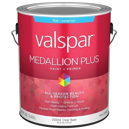 Valspar Medallion Plus 2500 Latex Paint, Acrylic Base, Flat Sheen, Clear Base, 1 gal, Plastic Can 028.0025004.007