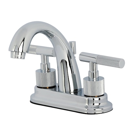 Kingston Brass Knurled Double-Handle 4" Centerset Bathroom Faucet with Brass Pop-Up, Polished Chrome KS8611KNL