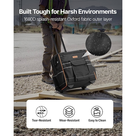 Vevor Rolling Tool Bag 25 Pockets Heavy Duty Roller Tool Bag Telescoping Handle 18YC600U