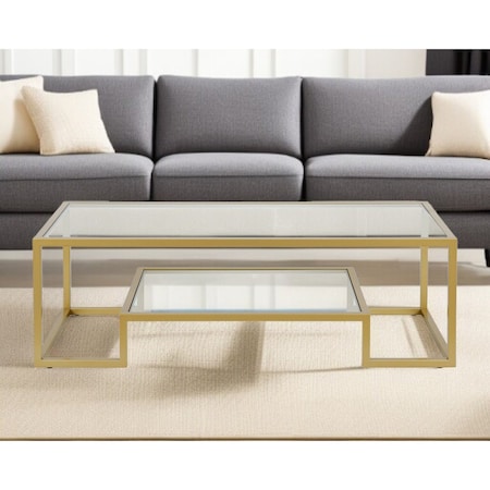 Homeroots 54" Clear And Gold Glass And Steel Coffee Table With Shelf 521997