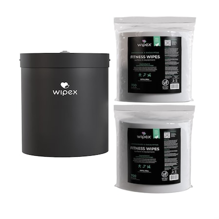 Wipex Plant-Based Fitness Wipes 700ct Bundle, 2 Refill Rolls + Black Wall Dispenser, Lemongrass/Eucalyptus WX72261BWD2LERP