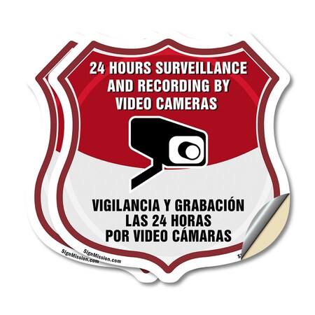 Signmission Bilingual 24 Hour Surveillance Shield Si, 6 inch X 6 inch, Vinyl Decal, 2PK SHI-D-2PACK-6-363