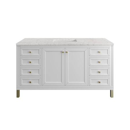 James Martin Vanities Chicago 60 in. Single Vanity, Glossy White, w/ 3 CM Eternal Jasmine Pearl Silestone Top 503-V60S-GW-3EJP
