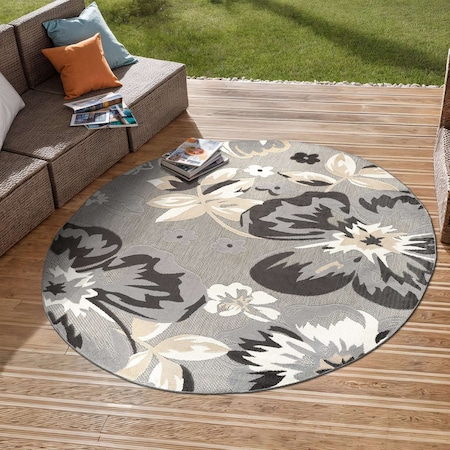 World Rug Gallery Geometric Bohemian Indoor/Outdoor Area Rug 8 ft Round Gray 5566GRAY8RND