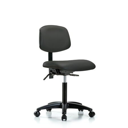 Blue Ridge Ergonomics Chair, Vinyl, Med Bench, Casters, Gry, No Arms, 22" to 29" Height, Charcoal BR-VMBCH-RG-T0-A0-NF-RC-8605