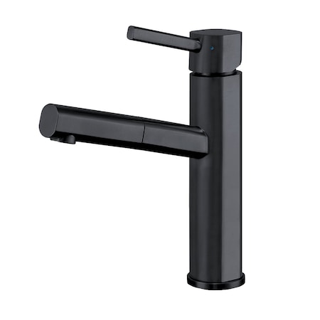 Whitehaus Collection Waterhaus Solid Stainless Steel, Single Hole, Single Lever Kitchen Faucet with Pull-Out Head WHS1394-PSK-MBLK