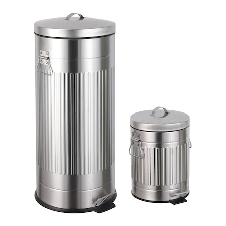 Happimess Theo Retro 8-Gallon Step Trash Can with Soft-Close Lid and FREE Mini Trash Can, Platinum Silver HPM1018E
