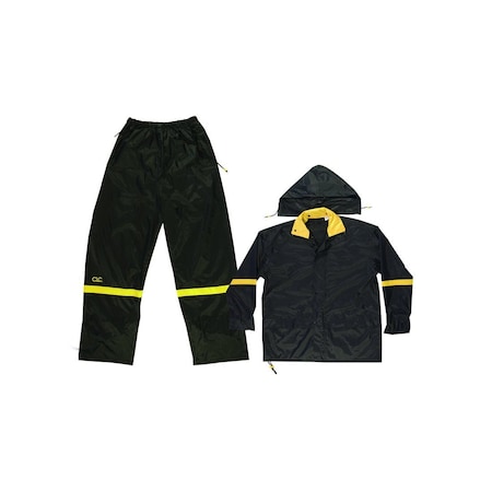 Clc Rain Suit, L, 190T Nylon, Black/Yellow, Detachable Collar, Zipper Closure R103L