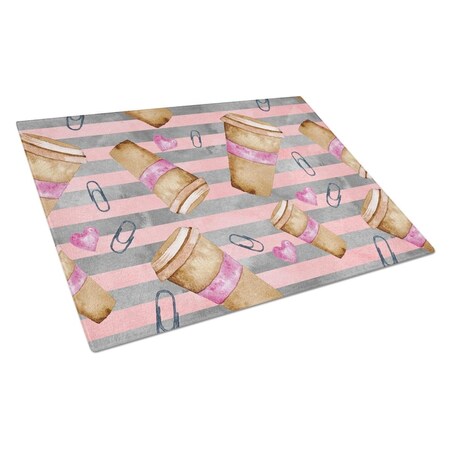 Carolines Treasures Watercolor Coffee and Paper Clips Glass Cutting Board, Large BB7538LCB
