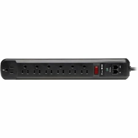 Tripp Lite Power Strip, Surge, Modem/Fax Protection, 5-15R, 5-15P, 6 ft., Black TLP76RBTEL