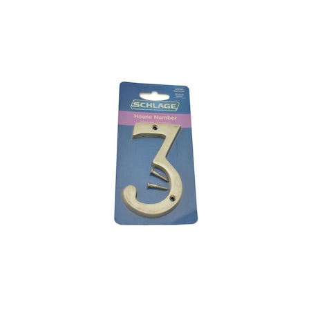 Schlage Residential Solid Brass Carded Classic House Number 3 Satin Nickel Finish SC23036619