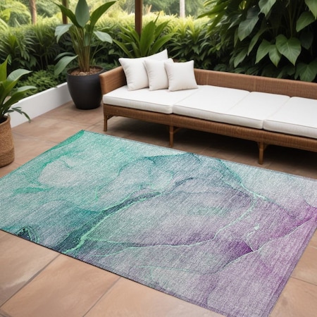 Homeroots 8' X 10' Green Abstract Washable Non Skid Indoor Outdoor Area Rug 559790