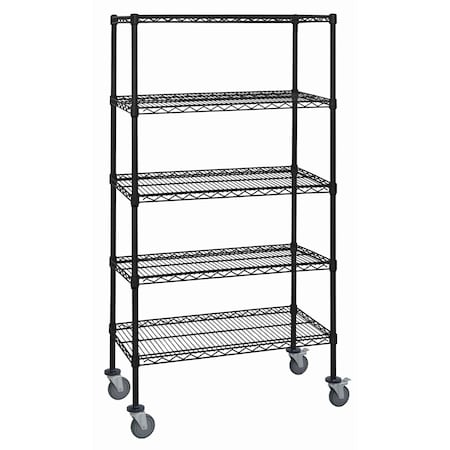 Quantum Storage Systems 24x60 WIRE 5 SHELF MOBILE CART 63in BLACK EPOXY M2460BK46-5