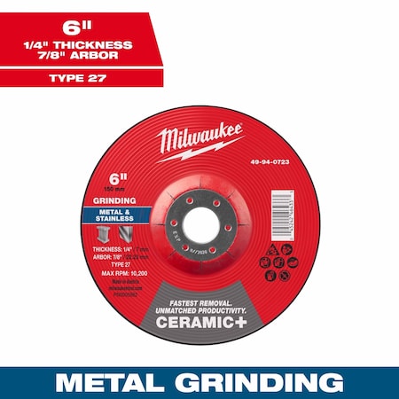 Milwaukee Tool Grinding Wheel, 6" dia. 49-94-0723