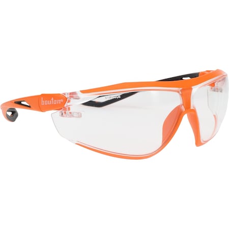 Bouton Optical Bio-Based Full Frame Safety Glasses w/Orange Frame, Clear Lens, Anti-Scratch/FogLess 3Sixty Coating 250-15-0520