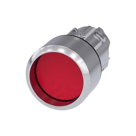 Siemens Pushbutton, 22 mm, round, metal, shiny, red, Front ring, high 3SU1050-0CB20-0AA0-ZY15