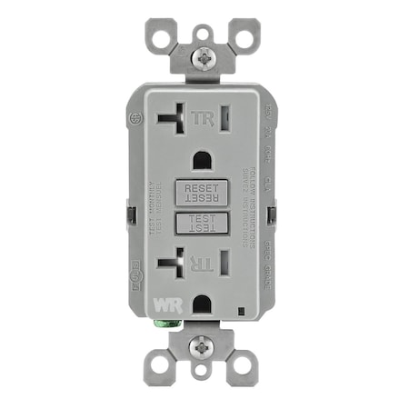 Leviton Self-Test GFCI Receptacle, Tamper Resistant Duplex, 20 Amp, 125 Volt, 5-20R NEMA GFWT2-GY
