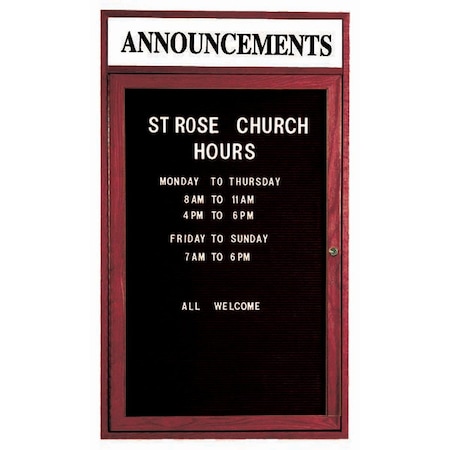 Aarco Enclosed Changeable Letter Board w/ Cherry Stained Red Oak Frame Customizable Header, 48''Hx36''W CDC4836H