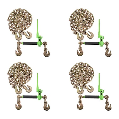 Mytee Products 3/8 in-1/2 in Green Folding Handle Ratchet Load Binder & 3/8 in x 12 ft Binder Chain CBRS-FH38x4-CH3812x4-KIT