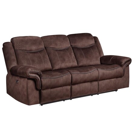 Homeroots 89" Dark Brown Reclining USB Sofa And Toss Pillow With Silver Legs 559207