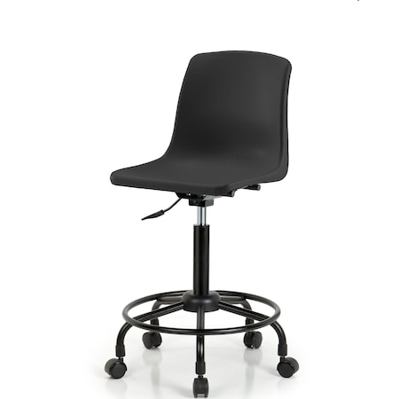 Blue Ridge Ergonomics Polypropylene Shell Chair - Medium Bench Height with Round Tube Base & Casters in Black SMBCH-RT-NBC-BLK