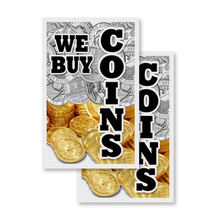 Signmission We Buy Coins Vertical, Vinyl Decals Only 24 Inch x 36 Inch, Vinyl Decal, 2PK DSB-2436-2PACK-We Buy Coins Vertical