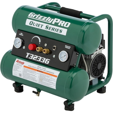 Grizzly Pro 4-Gallon Oil-Free Quiet Series Air Compressor T32336