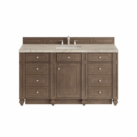 James Martin Vanities Bristol 60" Single Vanity Whitewashed Walnut, w/ 3 CM Tajnar Eclos Top 157-V60S-WW-3TJR