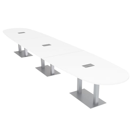 Skutchi Designs Boval Conference Table With Power Unit, 48 in W, 216 in L, White HAR-BOVL-48X216-DOU-W960-ESIL