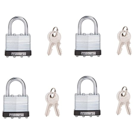 Prosource Padlock Set, Standard Shackle, 1/4 in Dia Shackle, 1-1/4 in H Shackle, Steel Shackle, Steel Body HD-3DX4-3L
