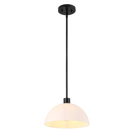 Jonathan Y Solene 11.75" 1-Light Modern Contemporary Adjustable Metal/Glass Dome LED Pendant, Black/White JYL9565C