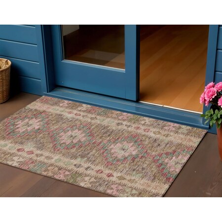 Homeroots 3' X 5' Brown Geometric Washable Indoor Outdoor Area Rug 607428