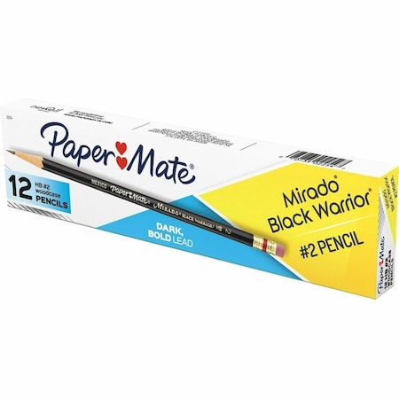 Paper Mate Mirado Black Warrior Pencil, HB (#2), Black Lead, Black Barrel, PK12 2254