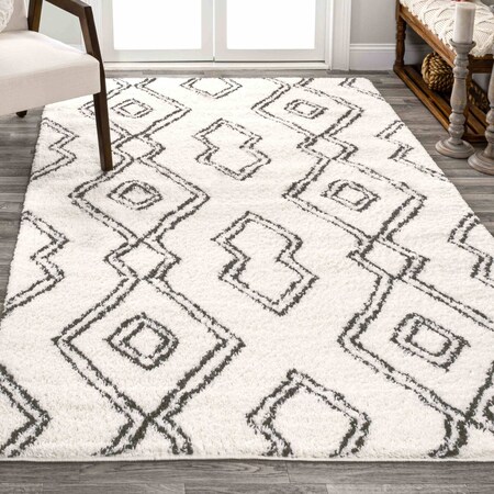Jonathan Y Deia Moroccan Style Diamond Shag White/Gray 5 ft. x 8 ft. Area Rug MOH401A-5