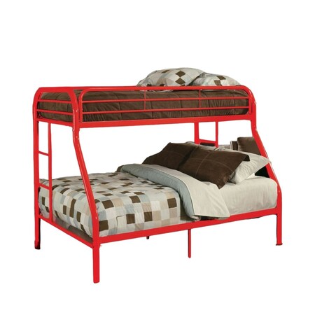 Homeroots 78" X 54" X 60" Twin Over Full Red Metal Tube Bunk Bed 286576