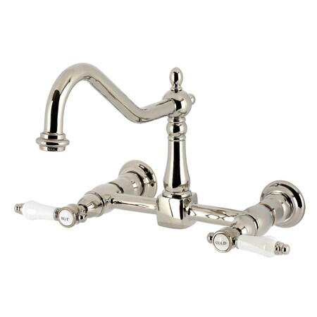 Kingston Brass Two-Handle Wall Mount Bridge Kitchen Faucet, Polished Nickel KS1246BPL