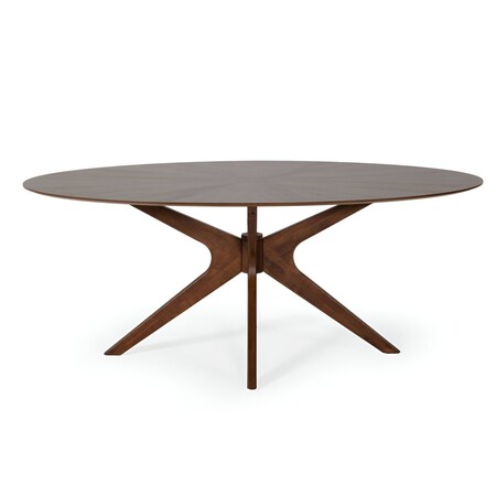 Homeroots 75" Brown Oval Solid Manufactured Wood Pedestal Base Dining Table 486013