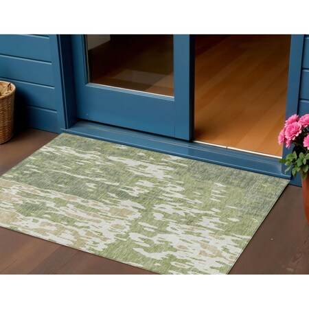 Homeroots 3' X 5' Sage And Ivory Abstract Washable Indoor Outdoor Area Rug 613314