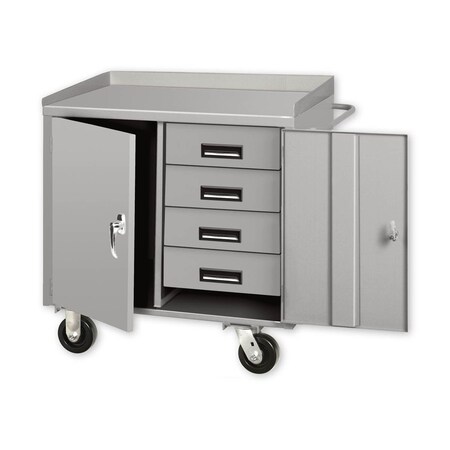 Pucel Mobile Cabinet Bench, 4 Drawer, Semi Steel Casters, 36 in W x 34 in H x 26 in D, Gray PC-36S-1424-4