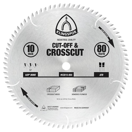 Klingspor 10" 80-Tooth Cut-Off & Crosscut Saw Blade KSB10-800