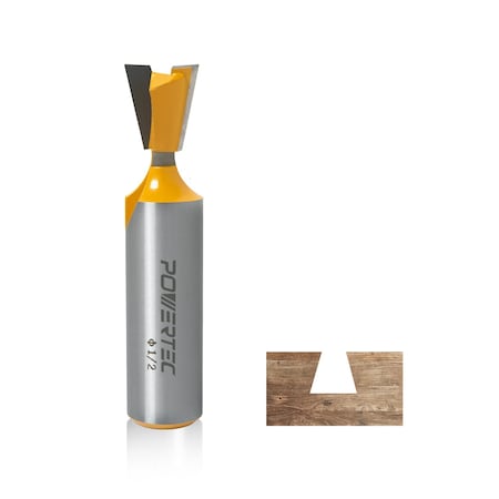 Powertec 14 Deg Dovetail Router Bit, 1/2in Cutting Diameter, 1/2in Shank, 1/2in Depth, 2-5/16in Overall Length 73052N